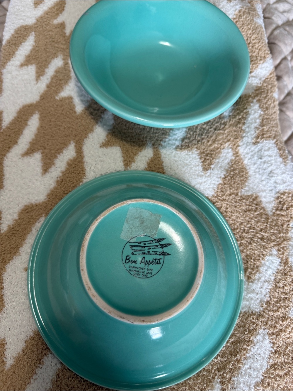 Two Vintage Bon Appetite soup bowls. Pretty light green turquoise color.